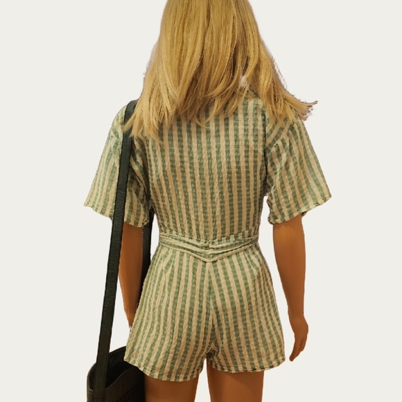 SPRING BOHO Lovers +FRIENDS Striped Green and White Romper, - Picture 5 of 14
